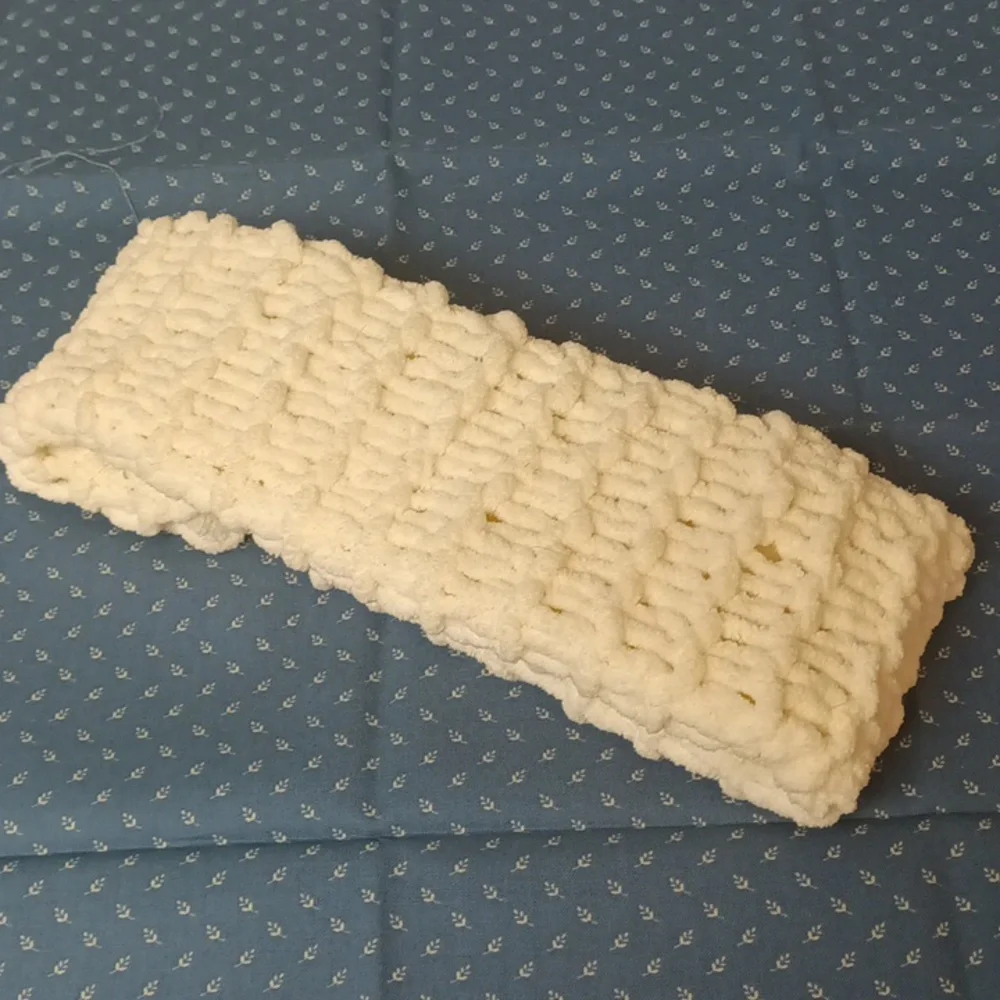 Womens Hat Headband loom knit cream white soft stretch Cloud charm accessory